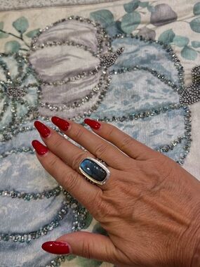 VINTAGE SOUTHWEST STERLING SILVER LABRADORITE GEMSTONE STONE 925 RECTANGULAR